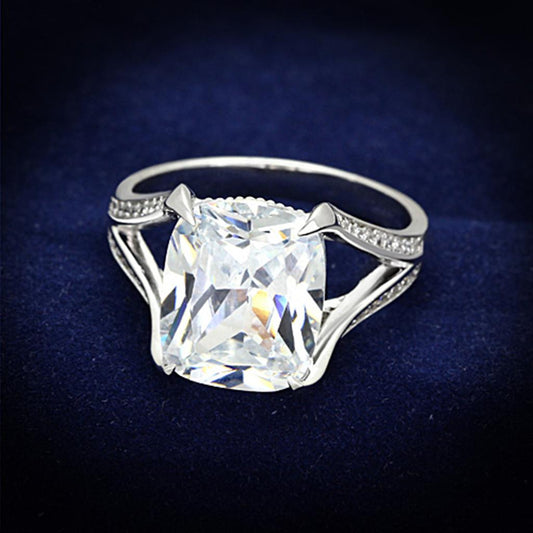 TS174 - Rhodium 925 Sterling Silver Ring with AAA Grade CZ  in Clear LuxuryLifeWay Online Store