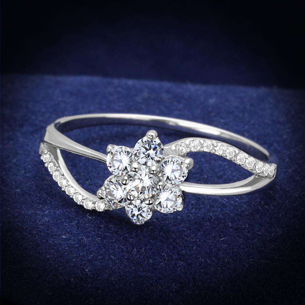 TS182 - Rhodium 925 Sterling Silver Ring with AAA Grade CZ  in Clear LuxuryLifeWay Online Store