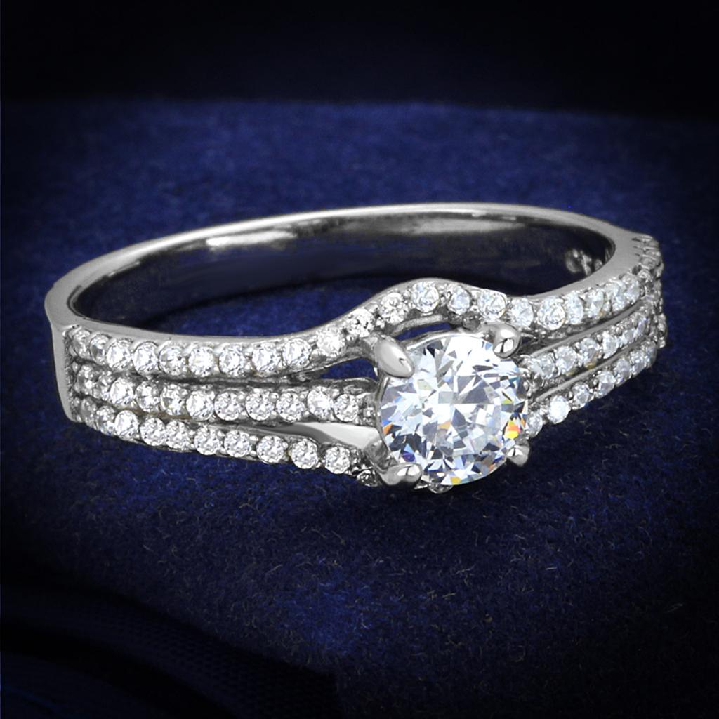 TS188 - Rhodium 925 Sterling Silver Ring with AAA Grade CZ  in Clear LuxuryLifeWay Online Store