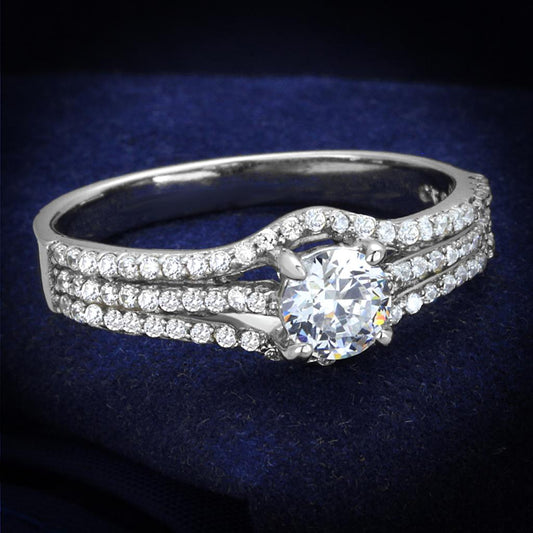 TS188 - Rhodium 925 Sterling Silver Ring with AAA Grade CZ  in Clear LuxuryLifeWay Online Store