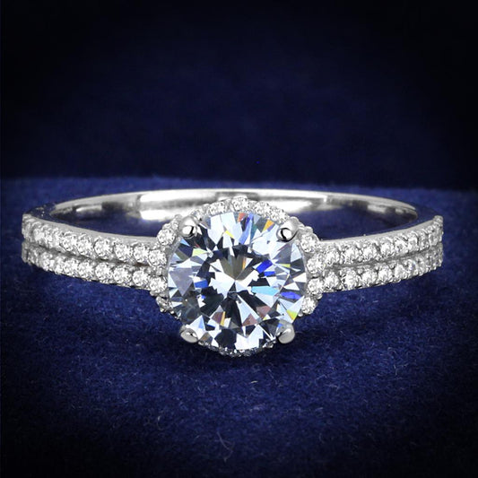 TS197 - Rhodium 925 Sterling Silver Ring with AAA Grade CZ  in Clear LuxuryLifeWay Online Store