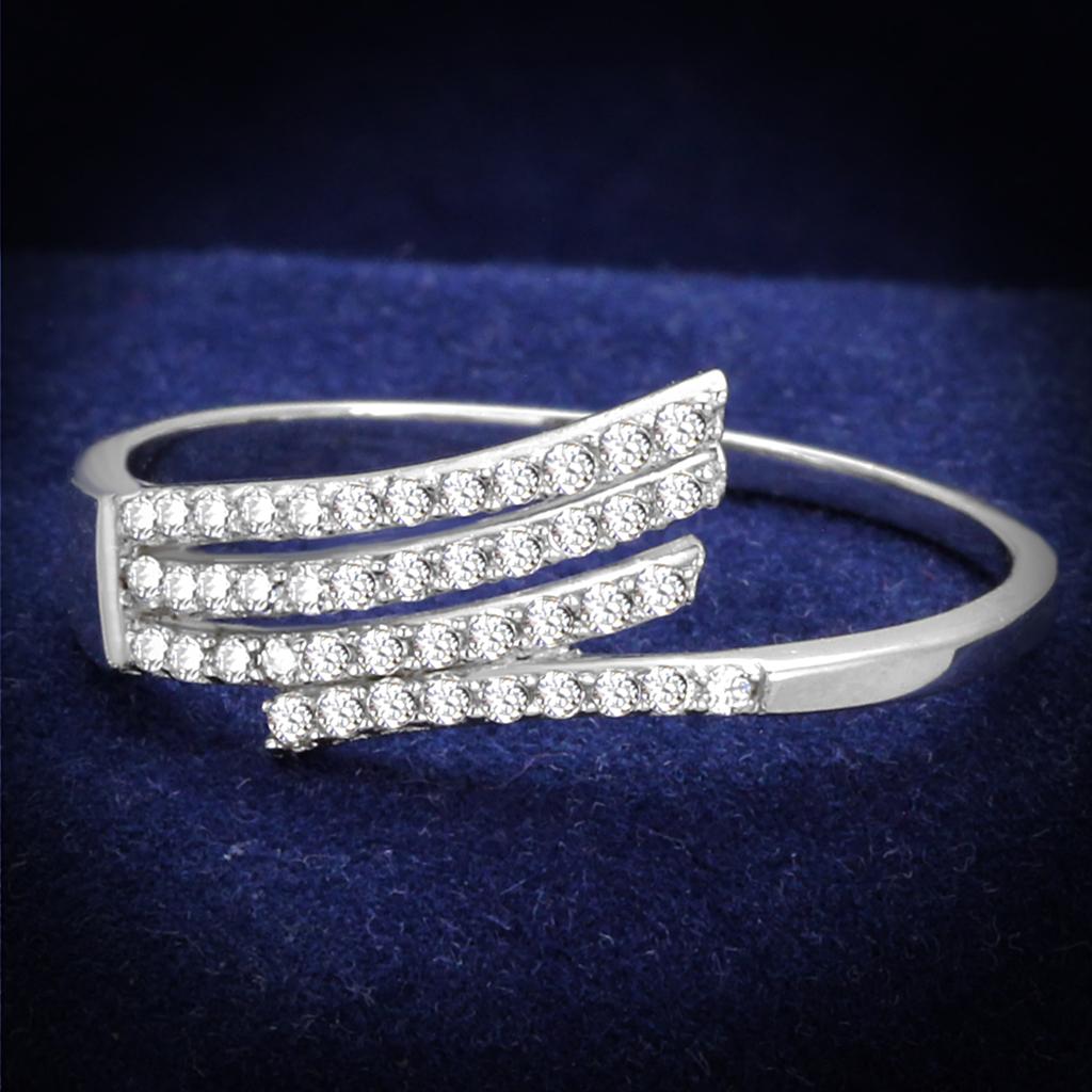 TS203 - Rhodium 925 Sterling Silver Ring with AAA Grade CZ  in Clear LuxuryLifeWay Online Store