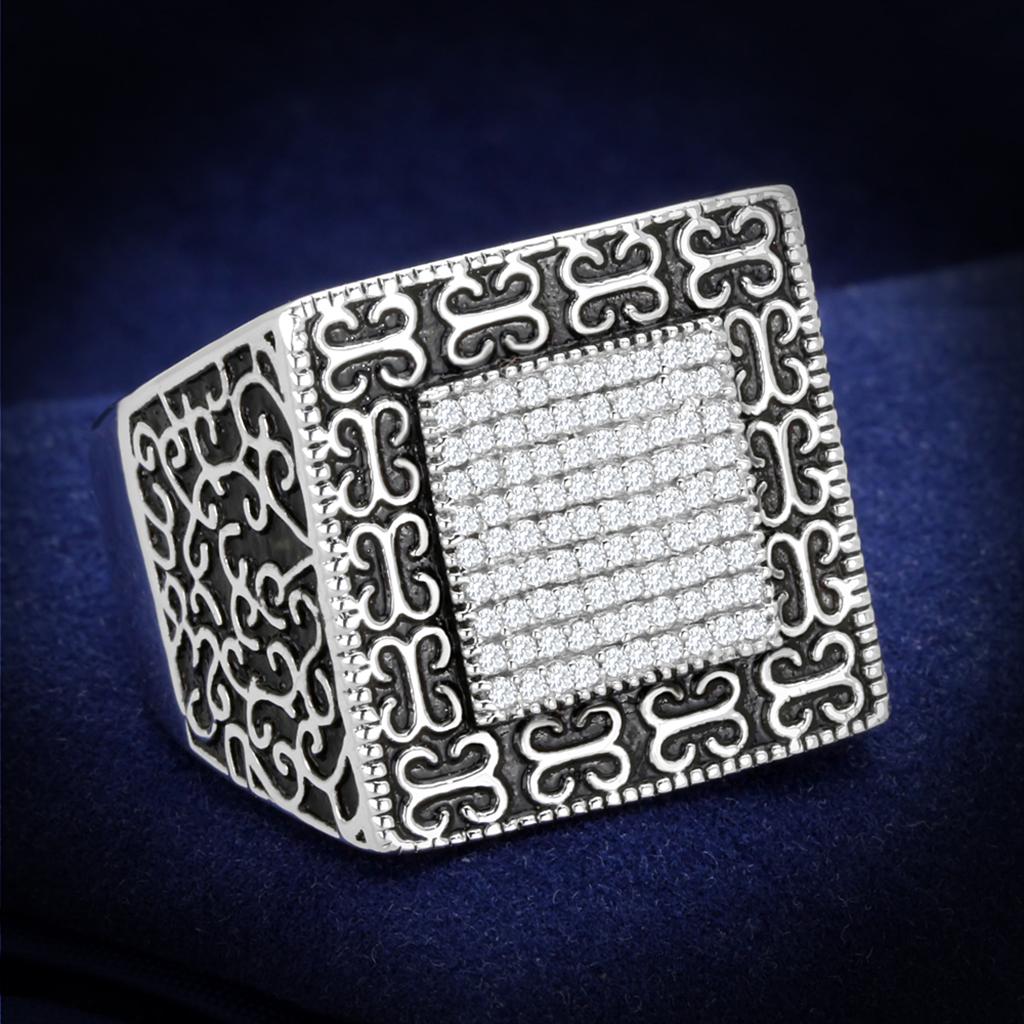 TS221 - Rhodium 925 Sterling Silver Ring with AAA Grade CZ  in Clear LuxuryLifeWay Online Store