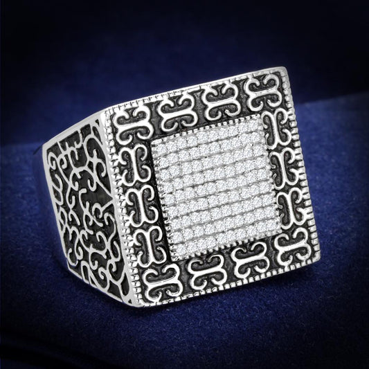 TS221 - Rhodium 925 Sterling Silver Ring with AAA Grade CZ  in Clear LuxuryLifeWay Online Store
