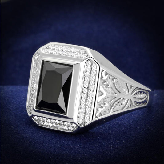 TS224 - Rhodium 925 Sterling Silver Ring with AAA Grade CZ  in Black Diamond LuxuryLifeWay Online Store