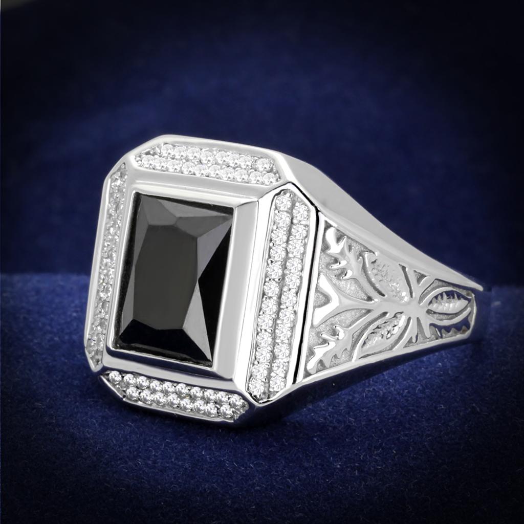 TS224 - Rhodium 925 Sterling Silver Ring with AAA Grade CZ  in Black Diamond LuxuryLifeWay Online Store