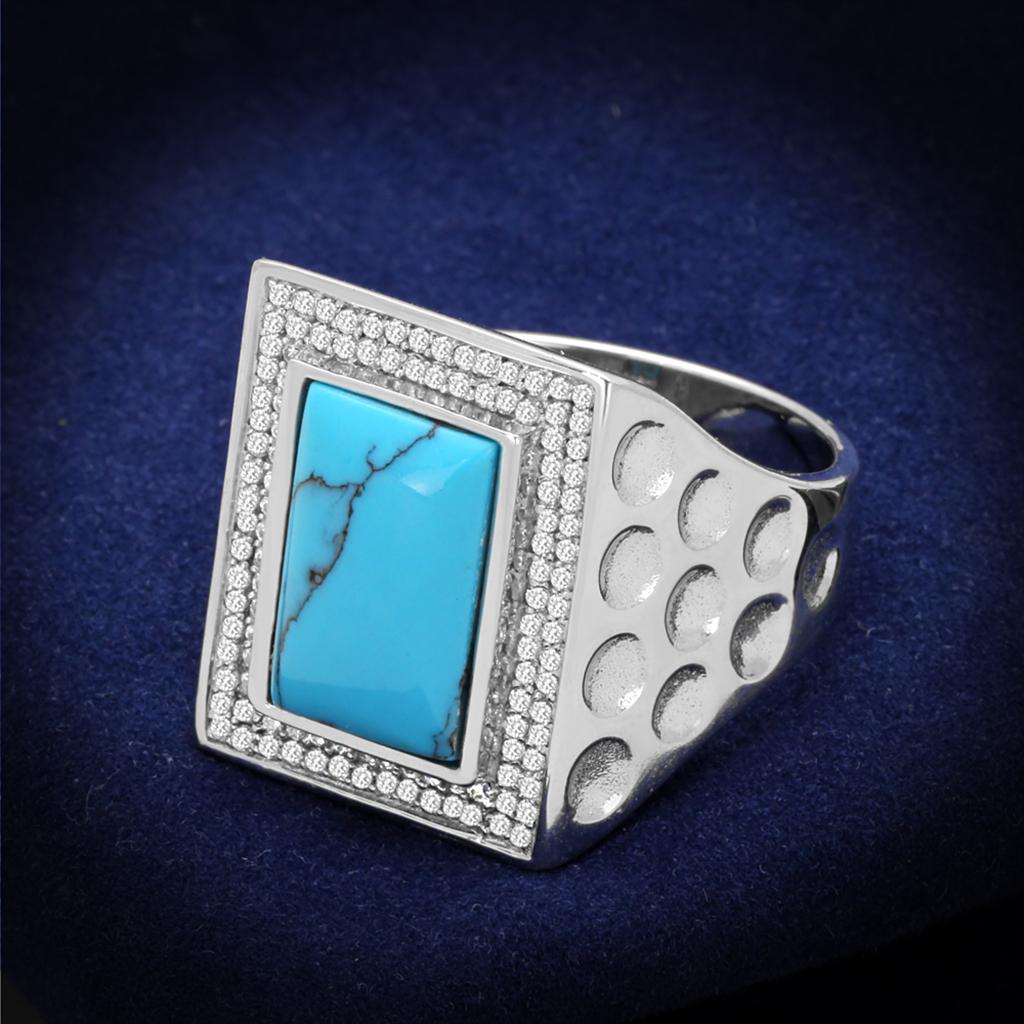 TS228 - Rhodium 925 Sterling Silver Ring with Synthetic Turquoise in Sea Blue LuxuryLifeWay Online Store