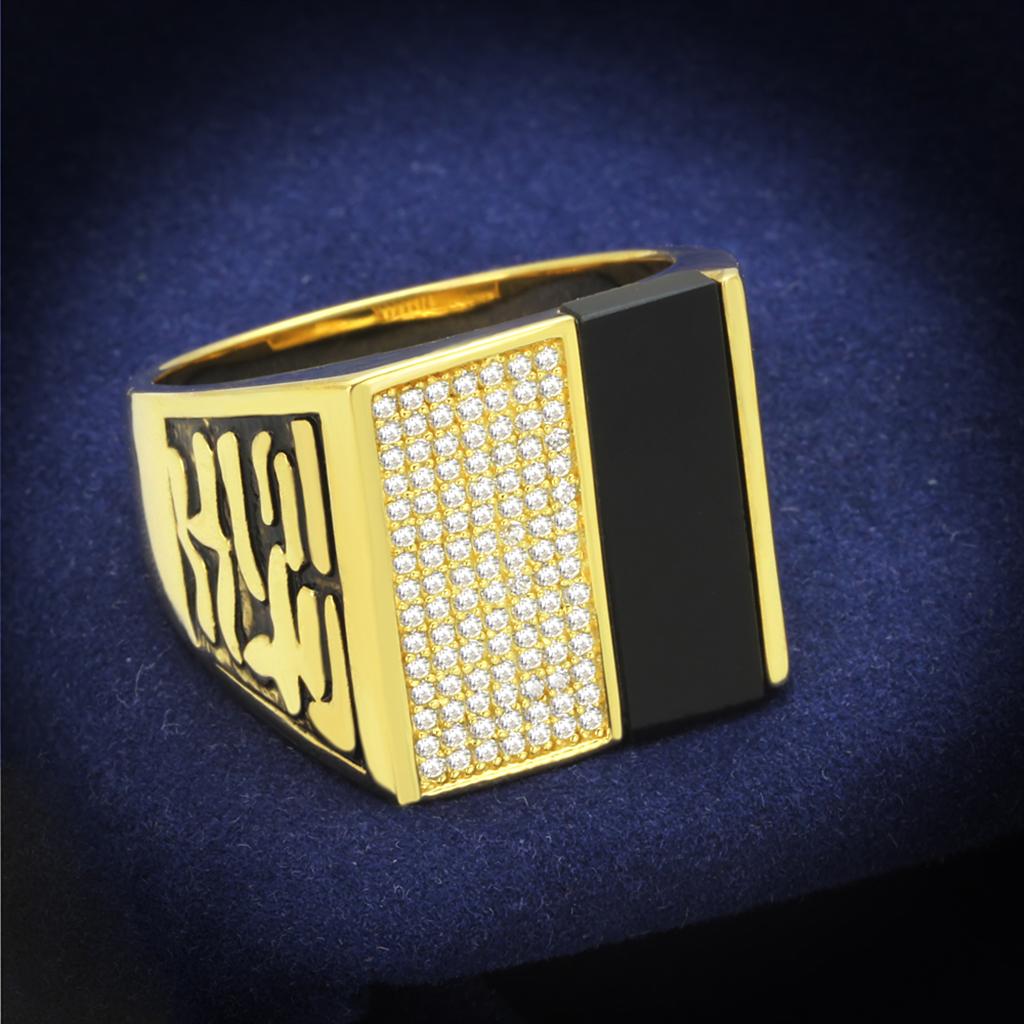 TS236 - Gold 925 Sterling Silver Ring with Semi-Precious Onyx in Jet LuxuryLifeWay Online Store