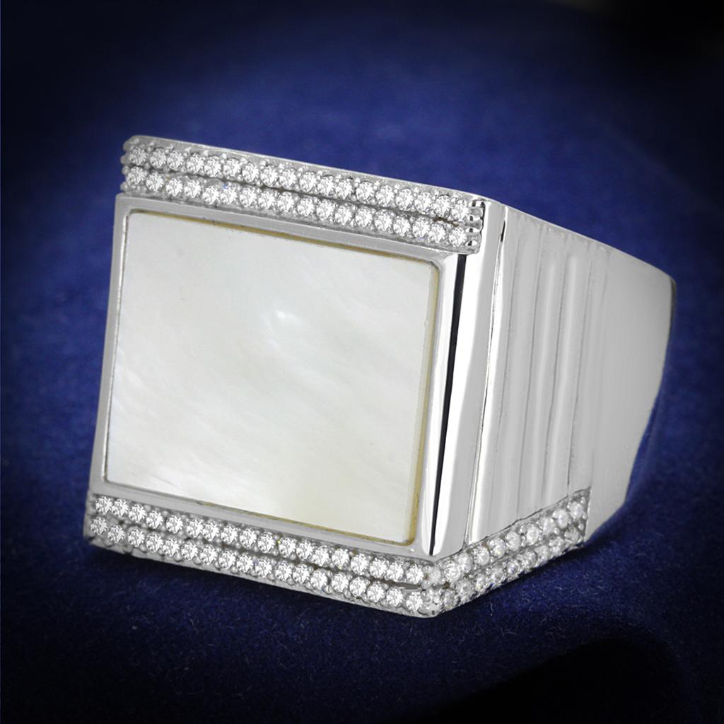 TS243 - Rhodium 925 Sterling Silver Ring with Precious Stone Conch in White LuxuryLifeWay Online Store