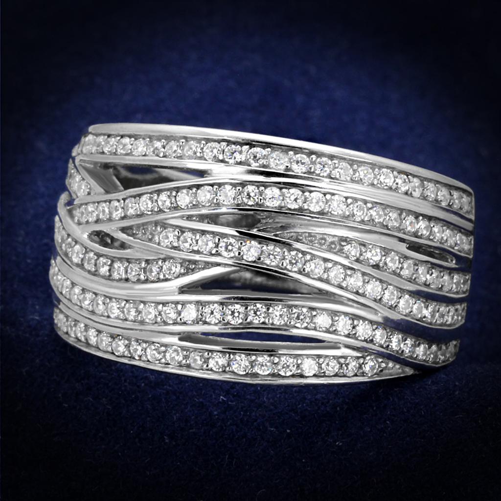TS274 - Rhodium 925 Sterling Silver Ring with AAA Grade CZ  in Clear LuxuryLifeWay Online Store