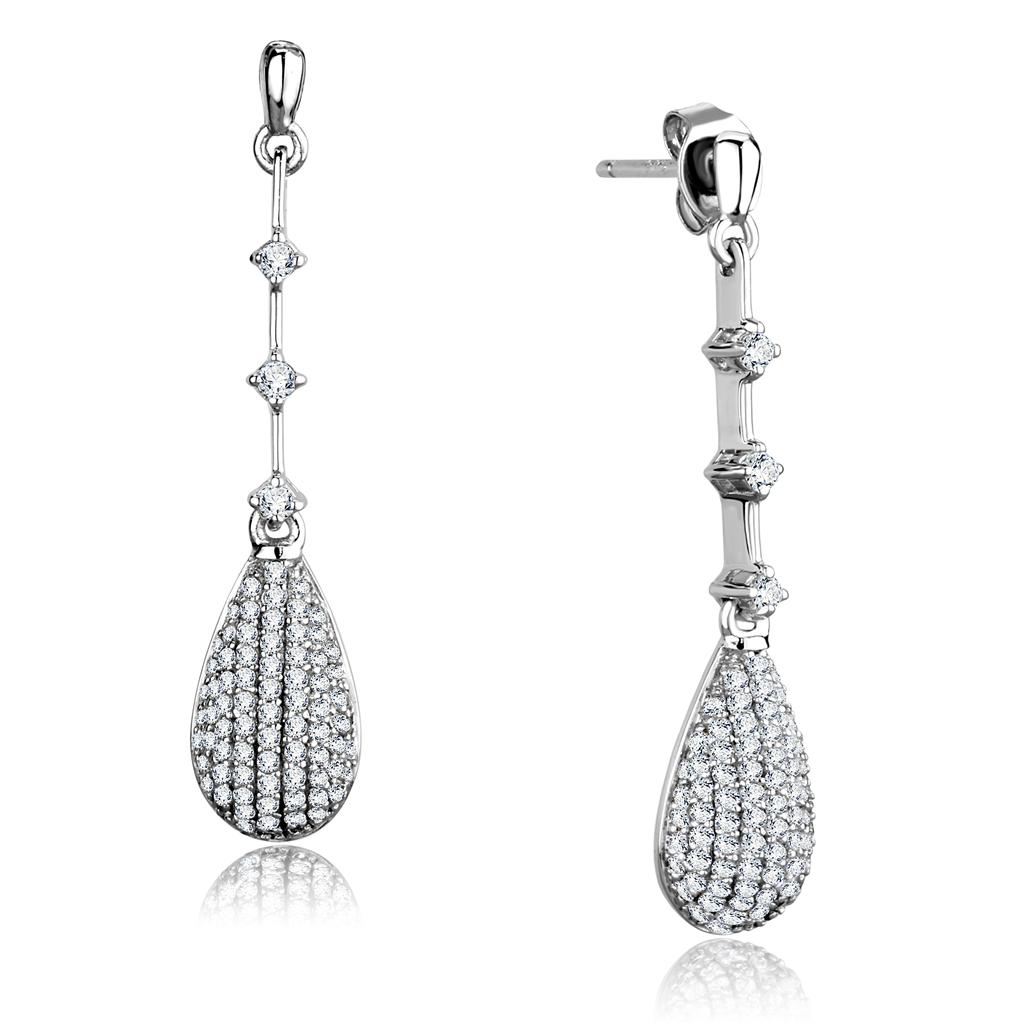 TS292 - Rhodium 925 Sterling Silver Earrings with AAA Grade CZ  in Clear LuxuryLifeWay Online Store