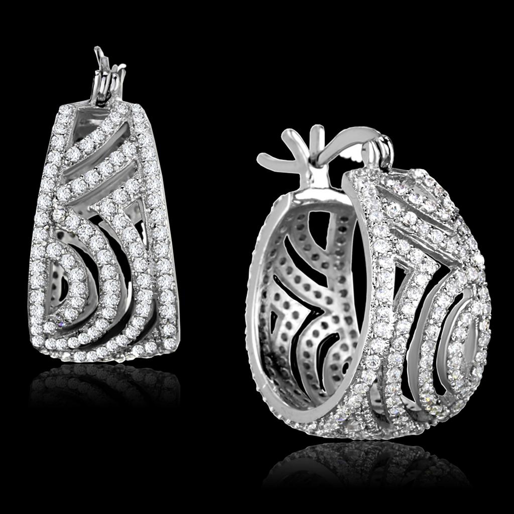 TS296 - Rhodium 925 Sterling Silver Earrings with AAA Grade CZ  in Clear LuxuryLifeWay Online Store