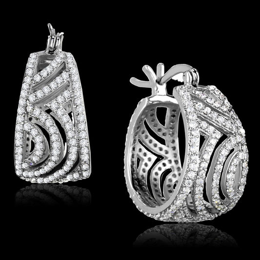 TS296 - Rhodium 925 Sterling Silver Earrings with AAA Grade CZ  in Clear LuxuryLifeWay Online Store