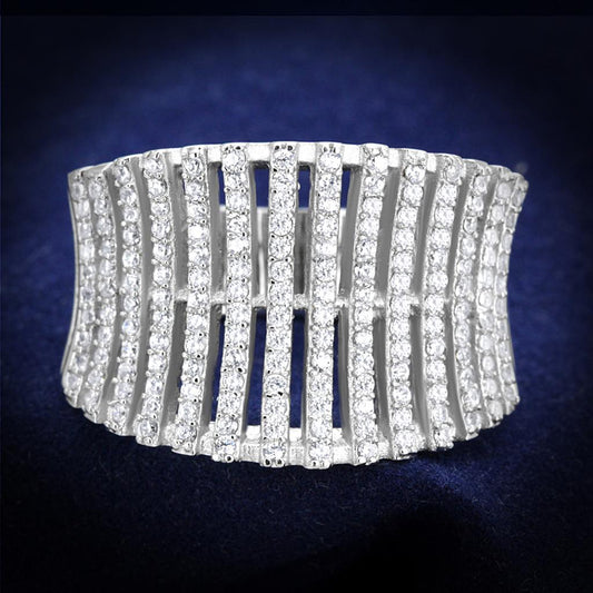 TS302 - Rhodium 925 Sterling Silver Ring with AAA Grade CZ  in Clear LuxuryLifeWay Online Store