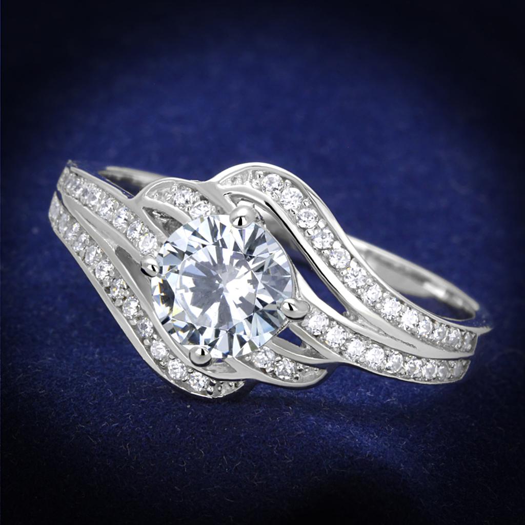 TS303 - Rhodium 925 Sterling Silver Ring with AAA Grade CZ  in Clear LuxuryLifeWay Online Store