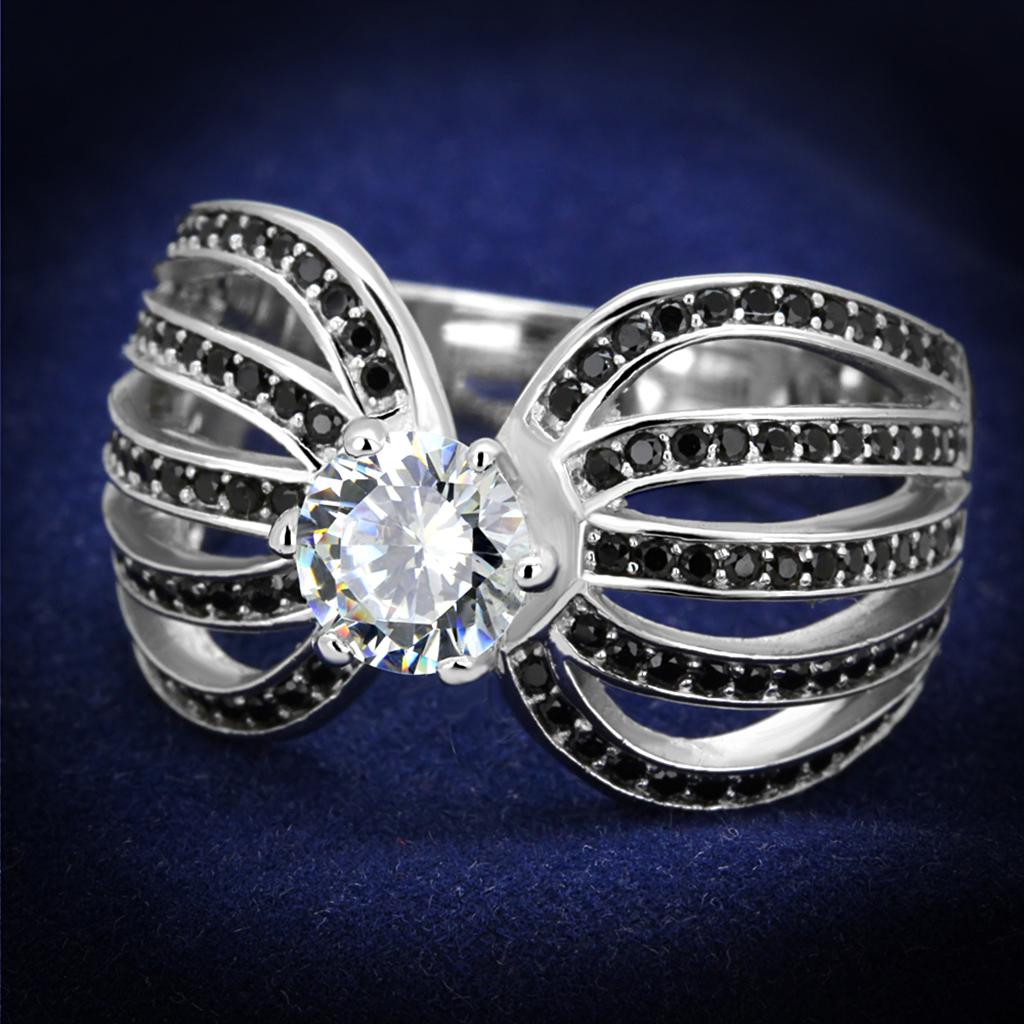 TS314 - Rhodium 925 Sterling Silver Ring with AAA Grade CZ  in Clear LuxuryLifeWay Online Store