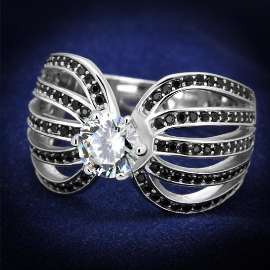 TS314 - Rhodium 925 Sterling Silver Ring with AAA Grade CZ  in Clear LuxuryLifeWay Online Store