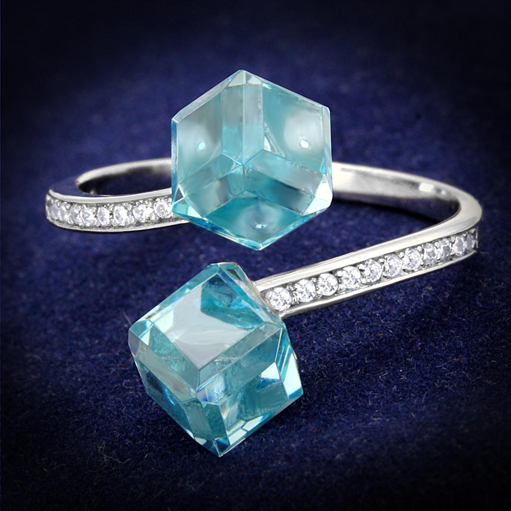 TS317 - Rhodium 925 Sterling Silver Ring with AAA Grade CZ  in Sea Blue LuxuryLifeWay Online Store