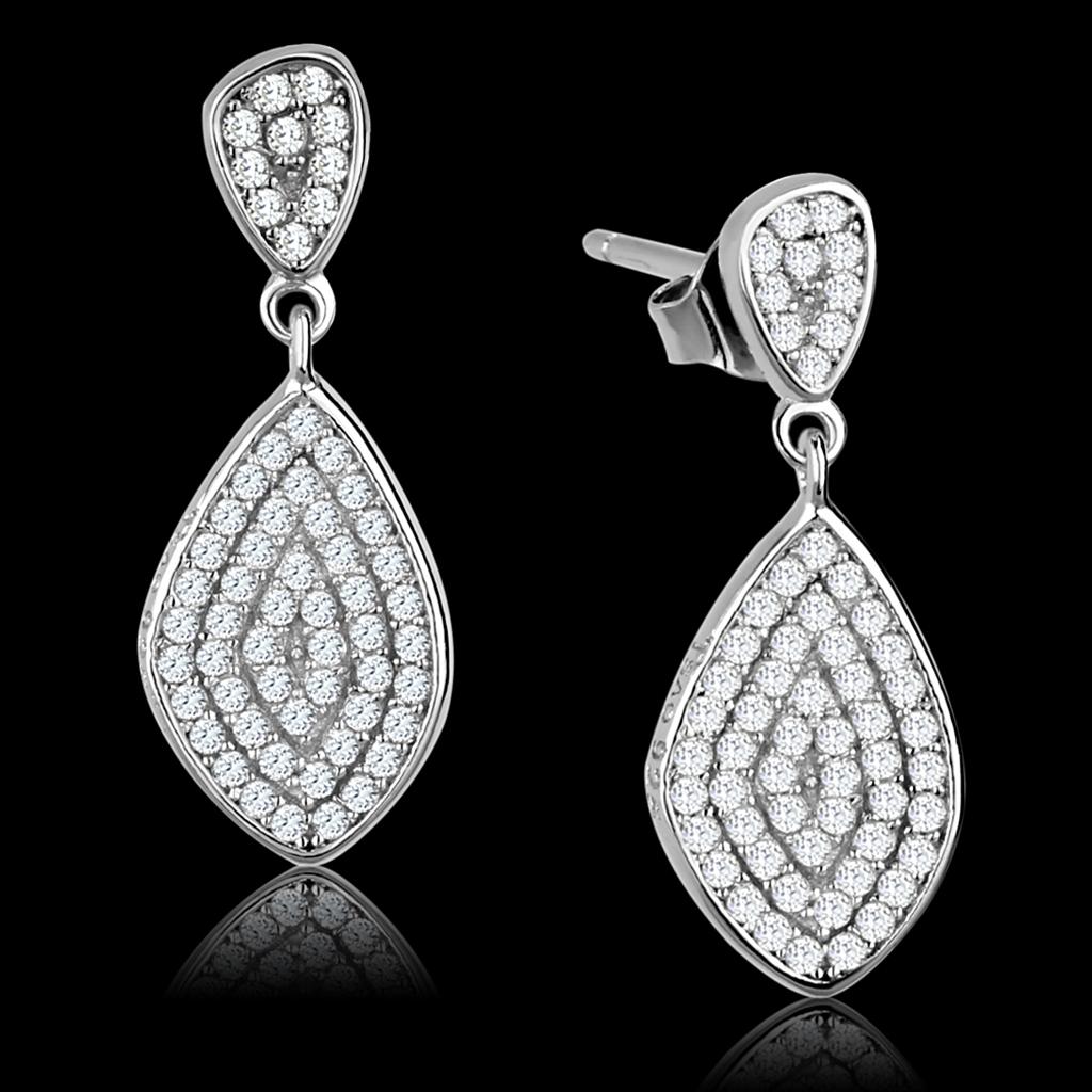 TS325 - Rhodium 925 Sterling Silver Earrings with AAA Grade CZ  in Clear LuxuryLifeWay Online Store