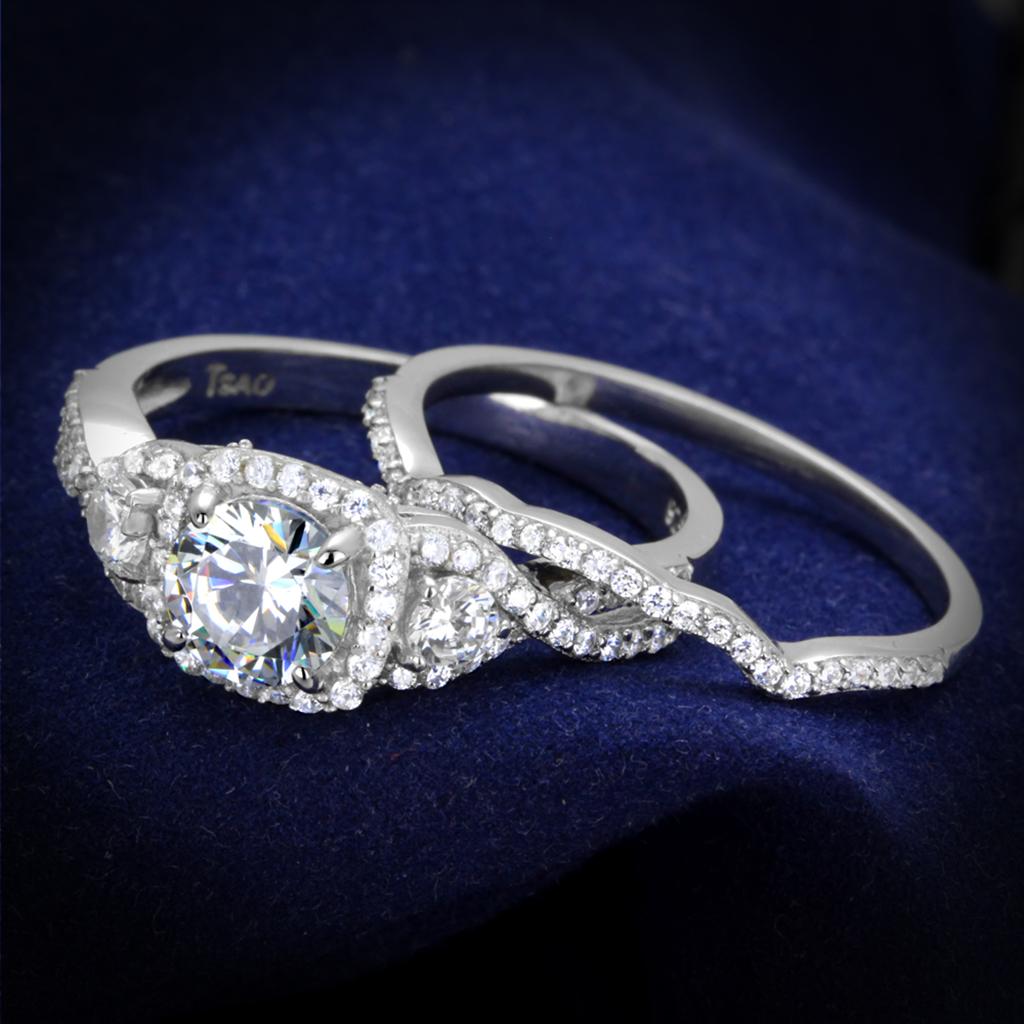 TS352 - Rhodium 925 Sterling Silver Ring with AAA Grade CZ  in Clear LuxuryLifeWay Online Store