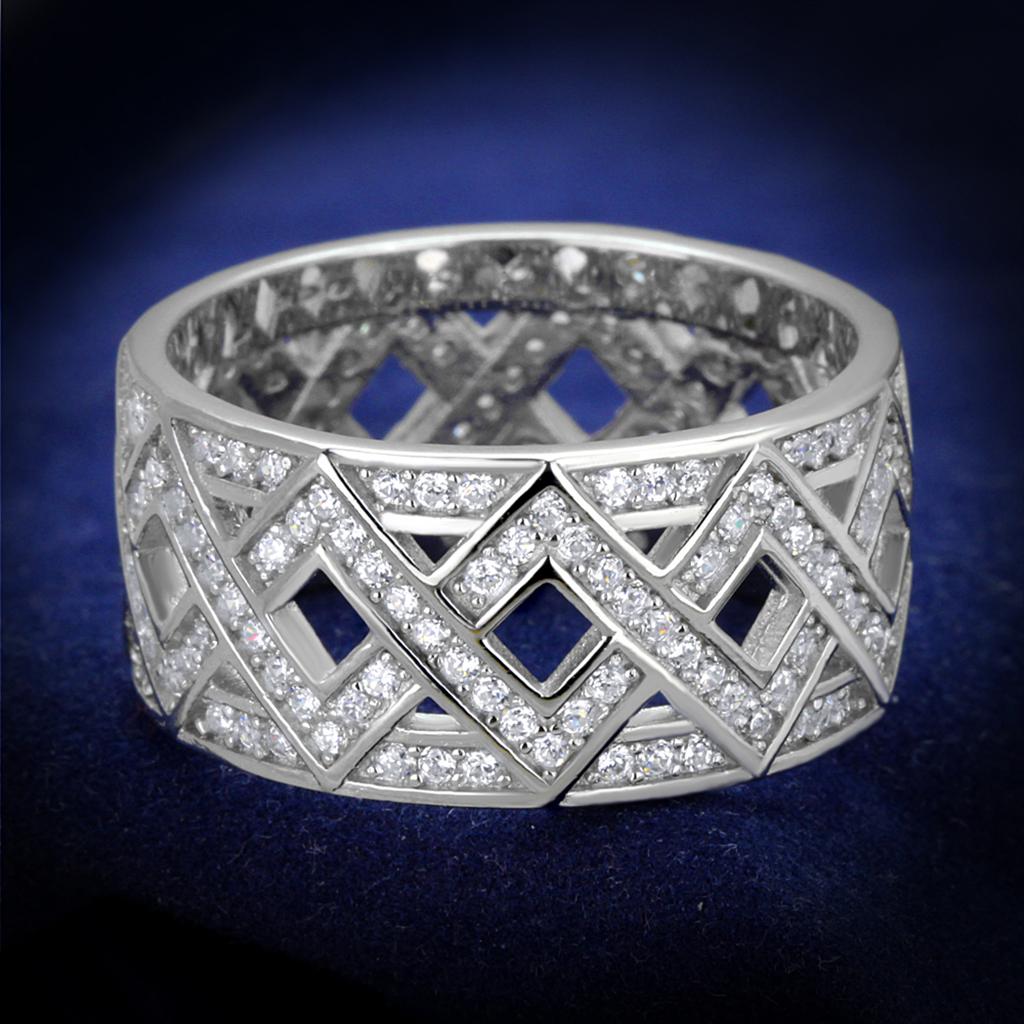 TS372 - Rhodium 925 Sterling Silver Ring with AAA Grade CZ  in Clear LuxuryLifeWay Online Store