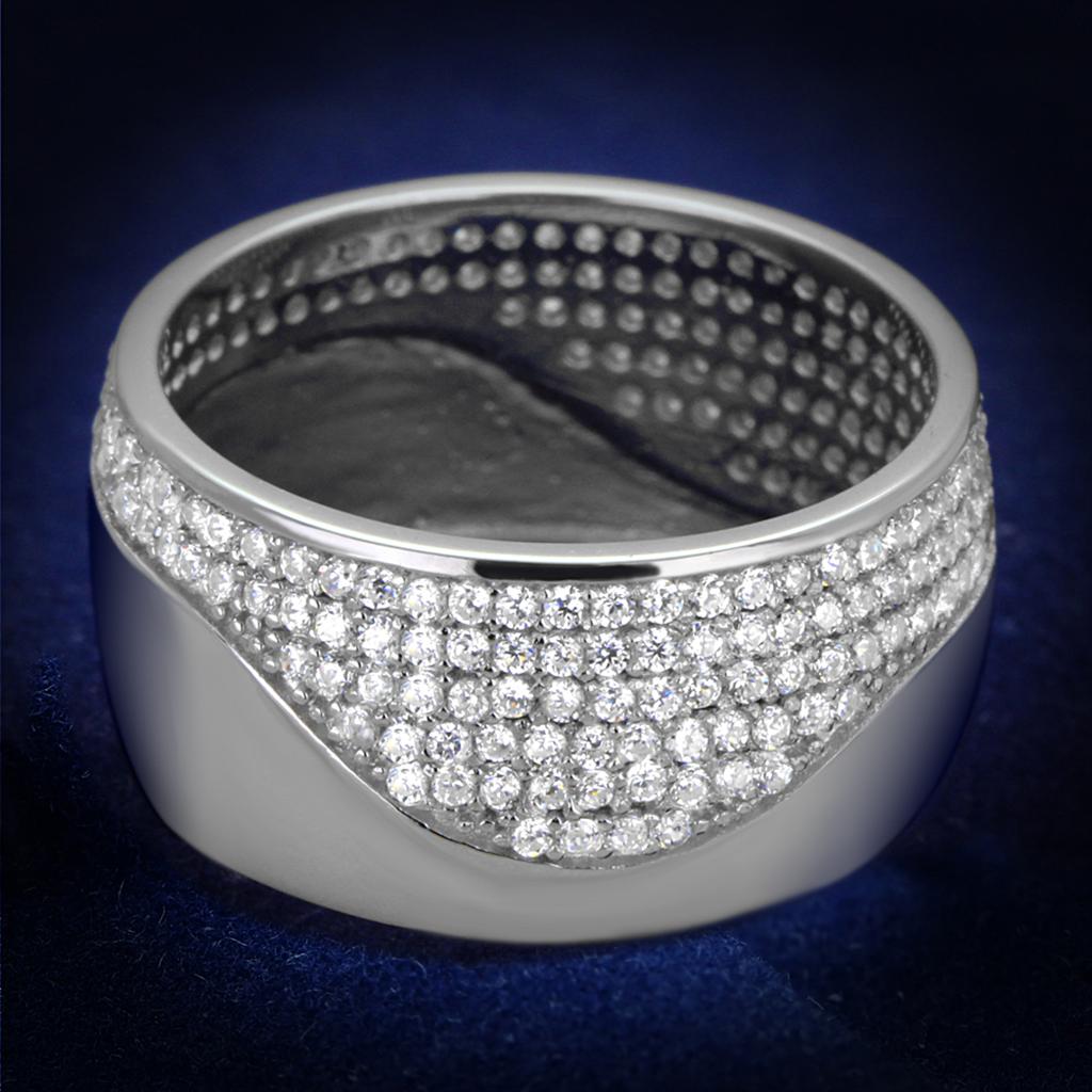 TS378 - Rhodium 925 Sterling Silver Ring with AAA Grade CZ  in Clear LuxuryLifeWay Online Store