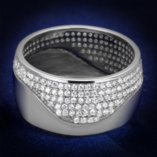 TS378 - Rhodium 925 Sterling Silver Ring with AAA Grade CZ  in Clear LuxuryLifeWay Online Store