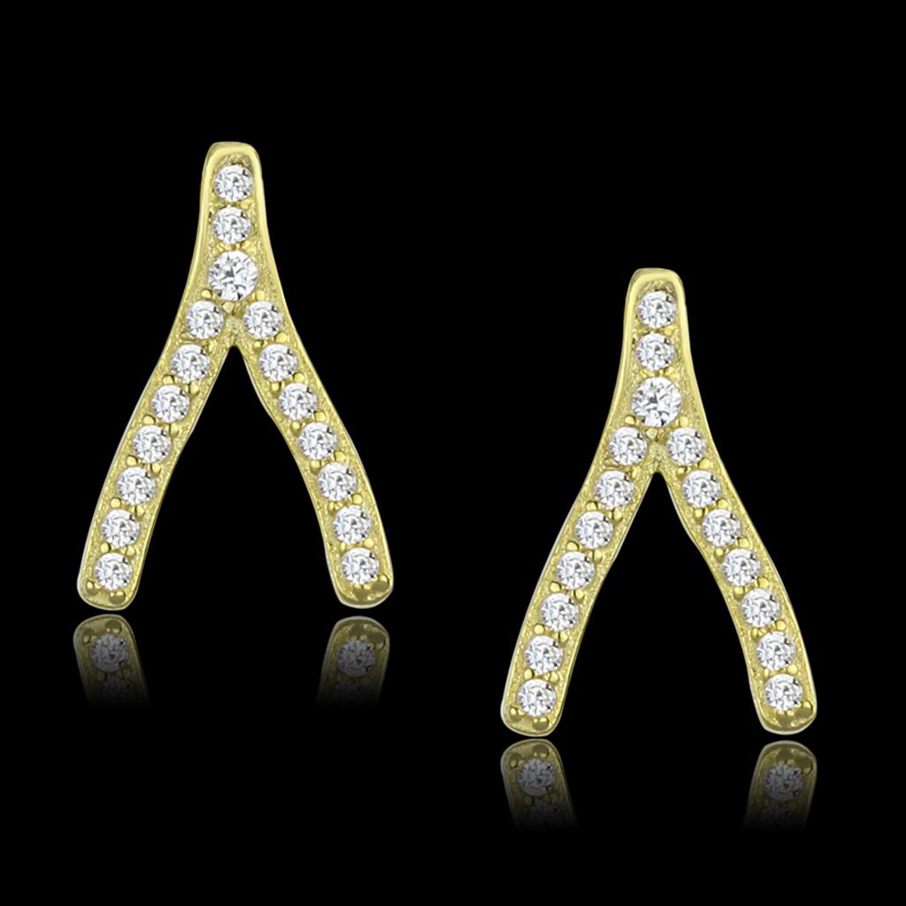TS443 - Gold 925 Sterling Silver Earrings with AAA Grade CZ  in Clear LuxuryLifeWay Online Store