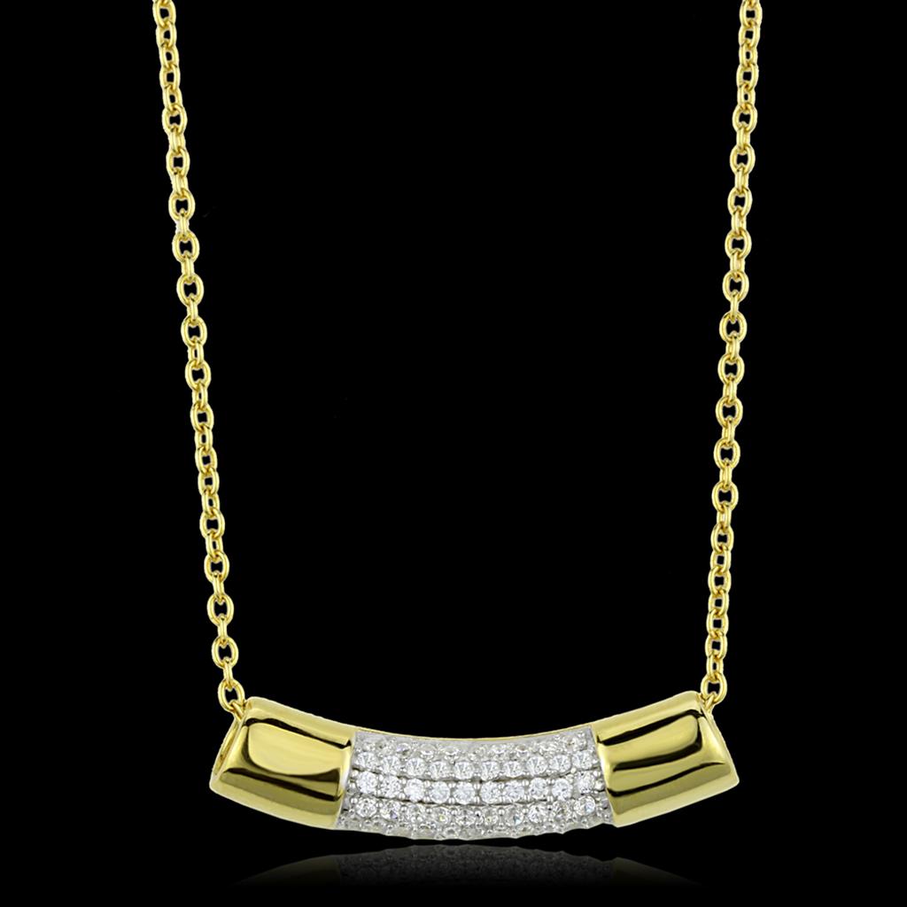 TS452 - Gold+Rhodium 925 Sterling Silver Chain Pendant with AAA Grade CZ  in Clear LuxuryLifeWay Online Store
