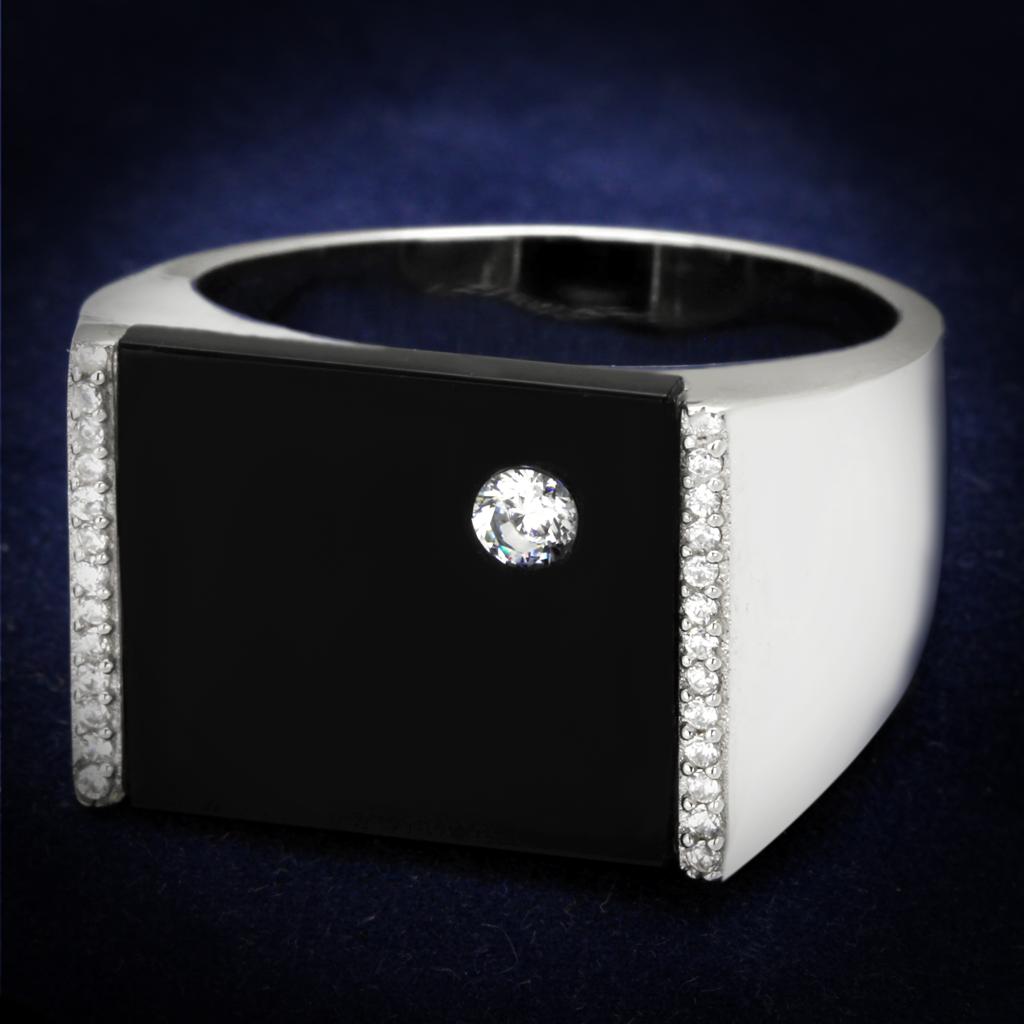 TS459 - Rhodium 925 Sterling Silver Ring with Synthetic Onyx in Jet LuxuryLifeWay Online Store