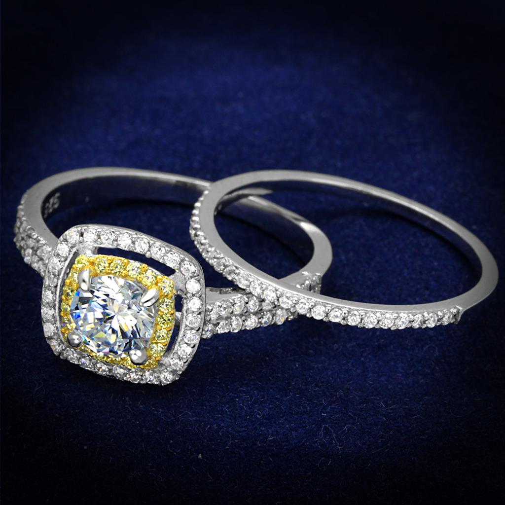 TS467 - Reverse Two-Tone 925 Sterling Silver Ring with AAA Grade CZ  in Clear LuxuryLifeWay Online Store