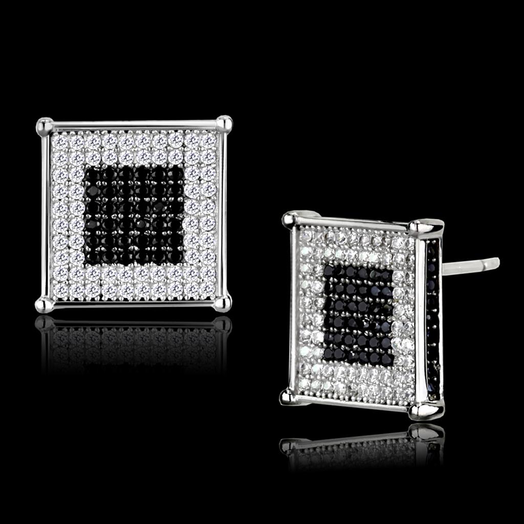 TS481 - Rhodium + Ruthenium 925 Sterling Silver Earrings with AAA Grade CZ  in Black Diamond LuxuryLifeWay Online Store