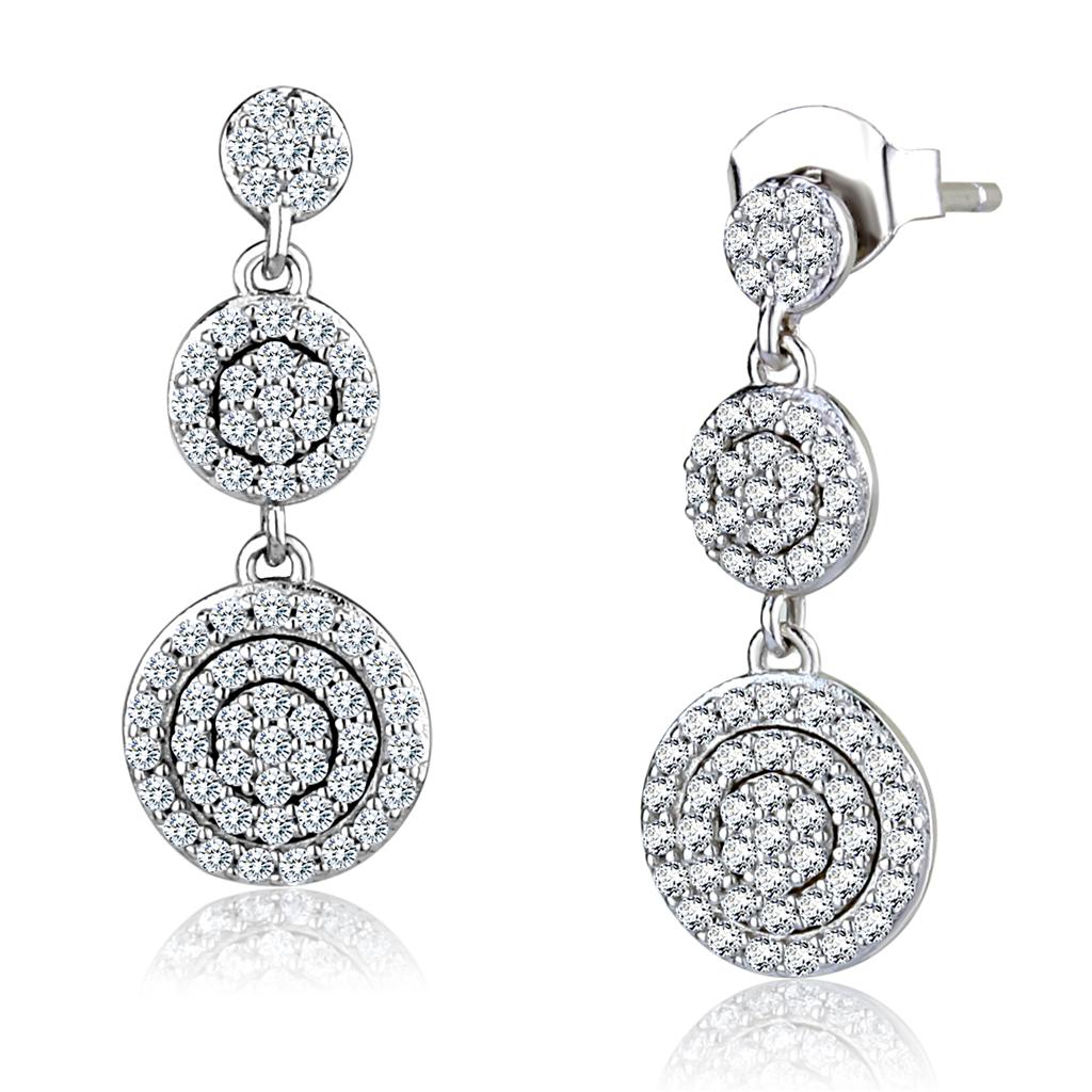TS494 - Rhodium 925 Sterling Silver Earrings with AAA Grade CZ  in Clear LuxuryLifeWay Online Store