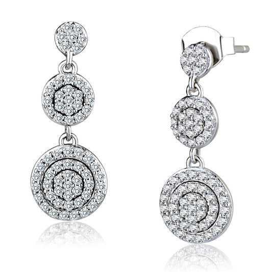 TS494 - Rhodium 925 Sterling Silver Earrings with AAA Grade CZ  in Clear LuxuryLifeWay Online Store
