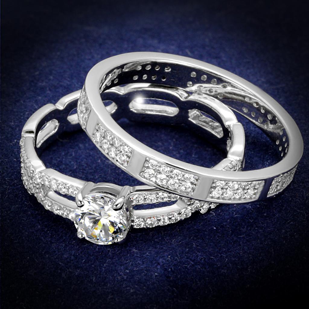 TS499 - Rhodium 925 Sterling Silver Ring with AAA Grade CZ  in Clear LuxuryLifeWay Online Store