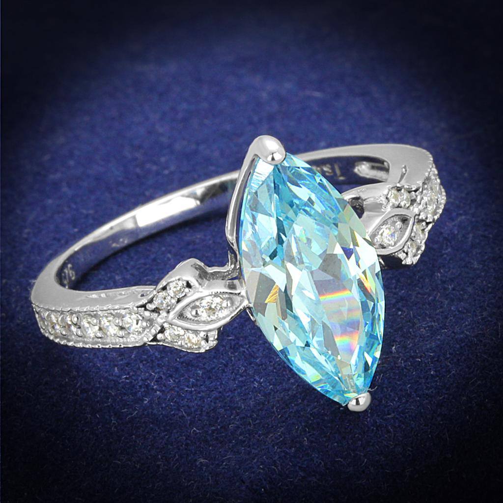 TS502 - Rhodium 925 Sterling Silver Ring with AAA Grade CZ  in Sea Blue LuxuryLifeWay Online Store