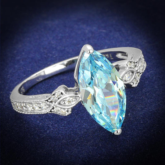 TS502 - Rhodium 925 Sterling Silver Ring with AAA Grade CZ  in Sea Blue LuxuryLifeWay Online Store