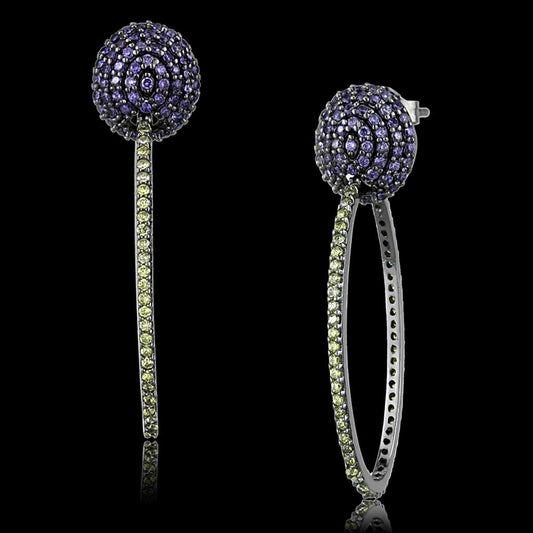 TS509 - Ruthenium 925 Sterling Silver Earrings with AAA Grade CZ  in Multi Color LuxuryLifeWay Online Store