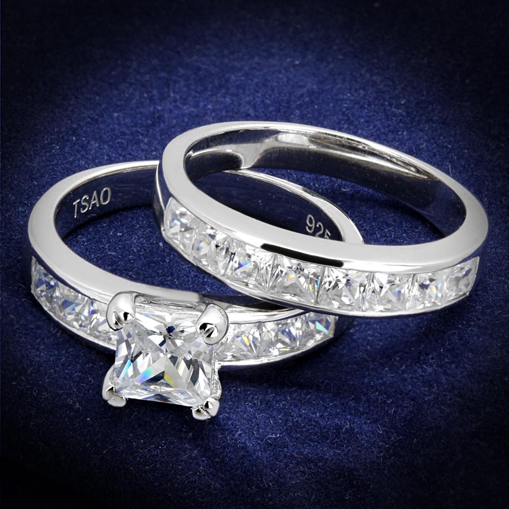 TS520 - Rhodium 925 Sterling Silver Ring with AAA Grade CZ  in Clear LuxuryLifeWay Online Store