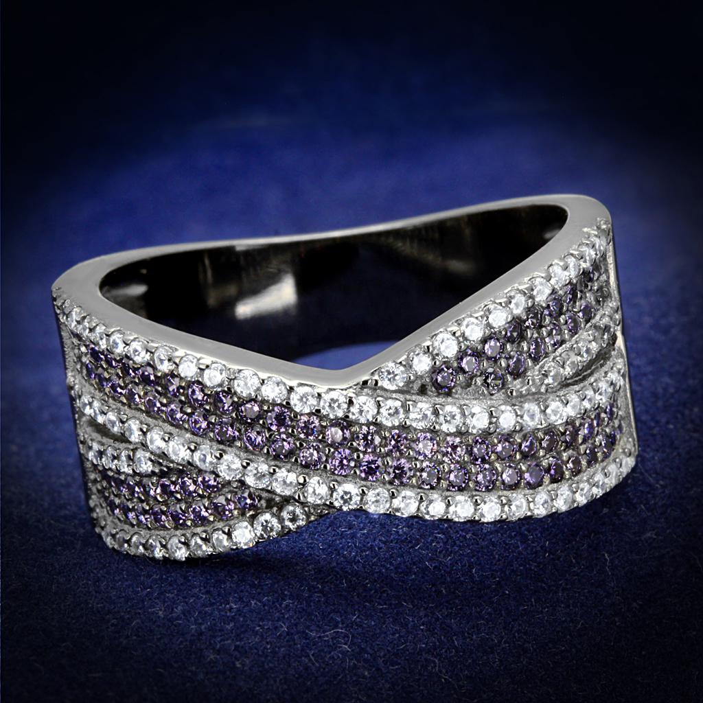 TS522 - Ruthenium 925 Sterling Silver Ring with AAA Grade CZ  in Amethyst LuxuryLifeWay Online Store