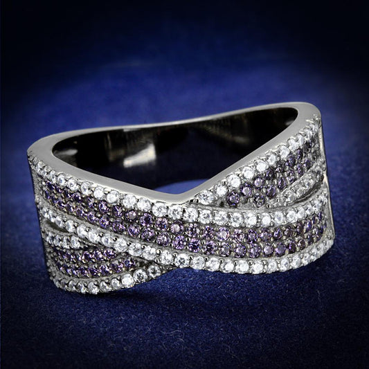 TS522 - Ruthenium 925 Sterling Silver Ring with AAA Grade CZ  in Amethyst LuxuryLifeWay Online Store