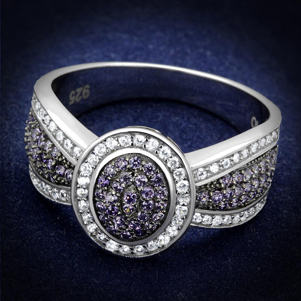TS523 - Rhodium + Ruthenium 925 Sterling Silver Ring with AAA Grade CZ  in Amethyst LuxuryLifeWay Online Store
