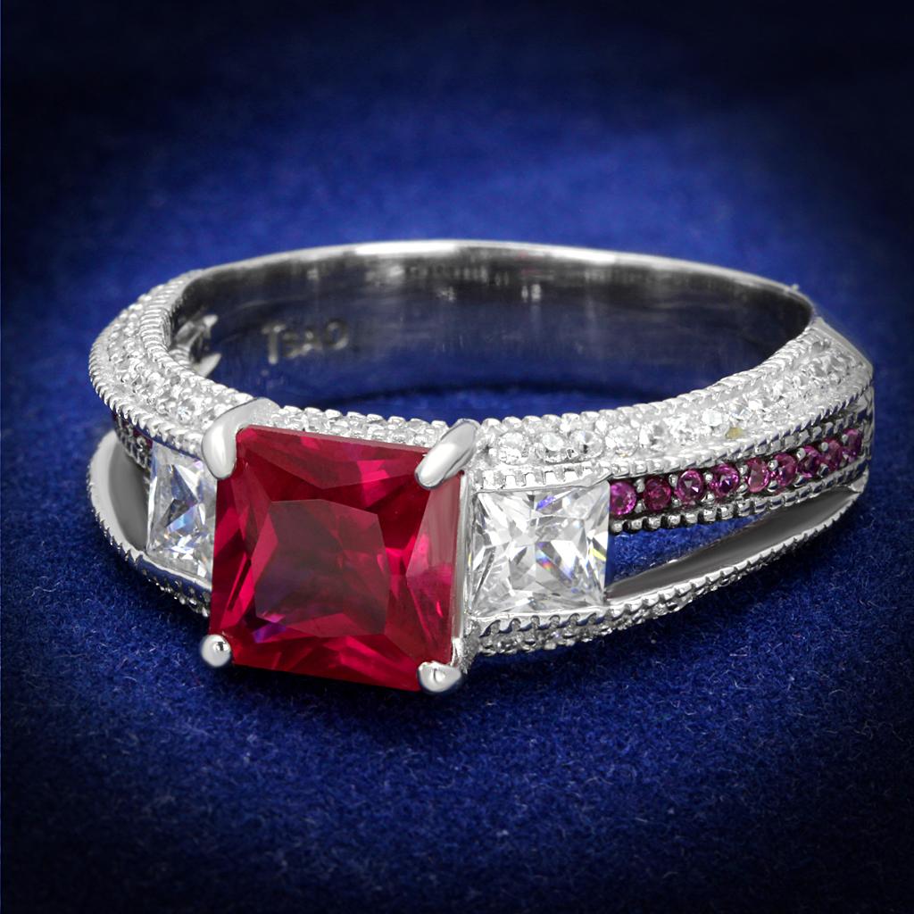 TS545 - Rhodium + Ruthenium 925 Sterling Silver Ring with AAA Grade CZ  in Ruby LuxuryLifeWay Online Store