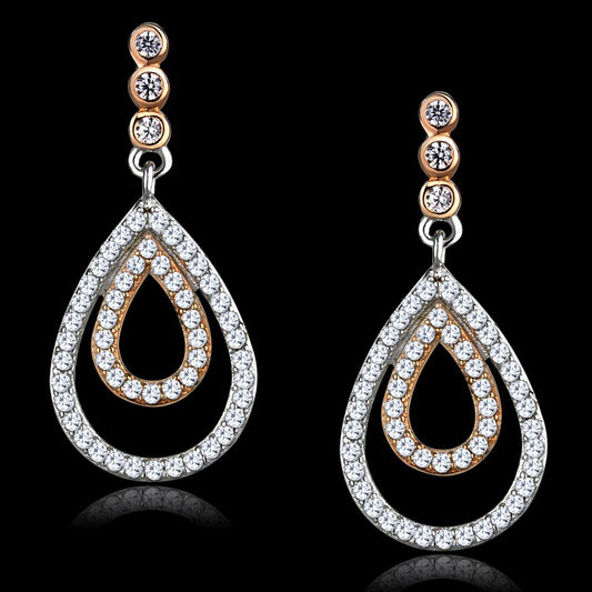 TS548 - Rose Gold + Rhodium 925 Sterling Silver Earrings with AAA Grade CZ  in Clear LuxuryLifeWay Online Store