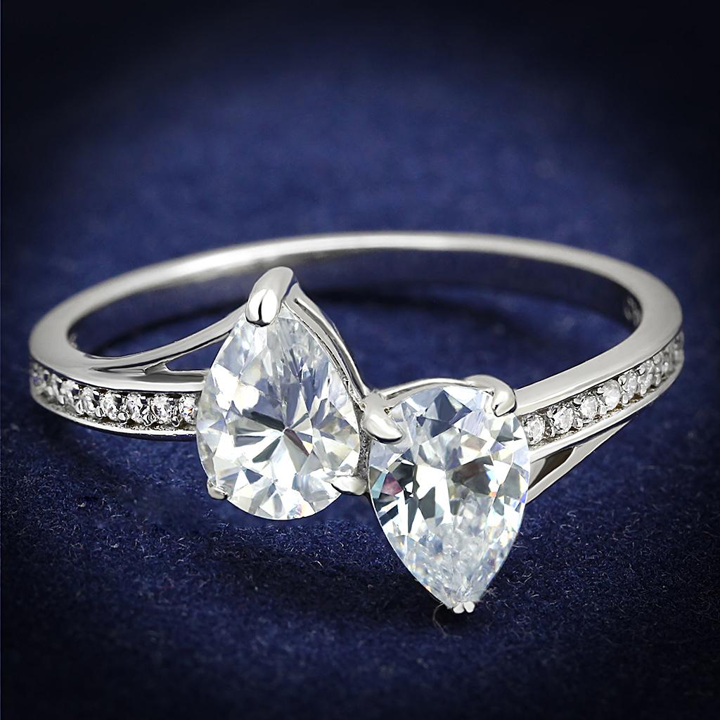 TS578 - Rhodium 925 Sterling Silver Ring with AAA Grade CZ  in Clear LuxuryLifeWay Online Store