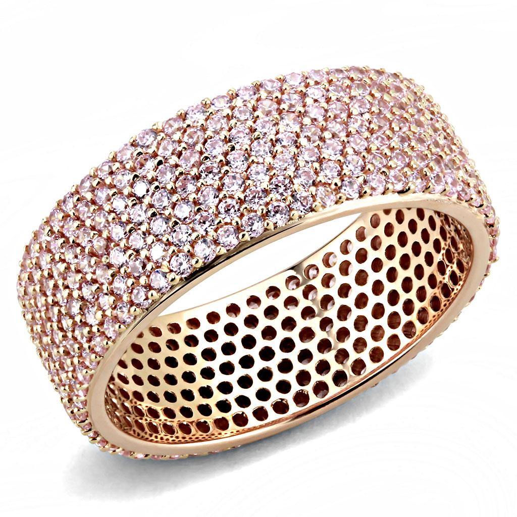 TS612 - Rose Gold 925 Sterling Silver Ring with AAA Grade CZ  in Light Rose LuxuryLifeWay Online Store