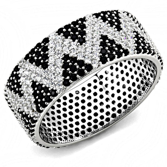 TS613 - Rhodium 925 Sterling Silver Ring with AAA Grade CZ  in Jet LuxuryLifeWay Online Store
