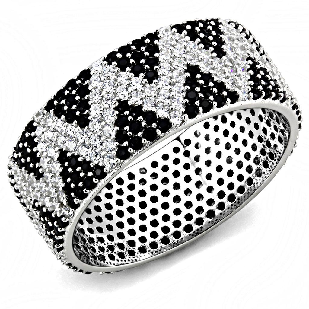TS613 - Rhodium 925 Sterling Silver Ring with AAA Grade CZ  in Jet LuxuryLifeWay Online Store