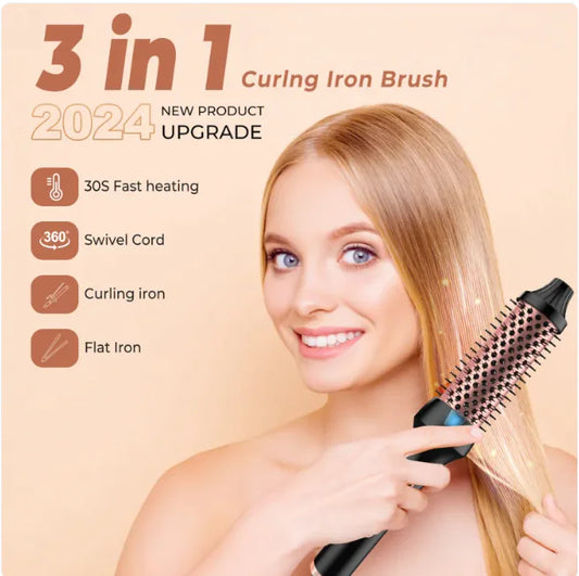 2-in-1 Hair Straightener & Curler Brush with PTC Heating