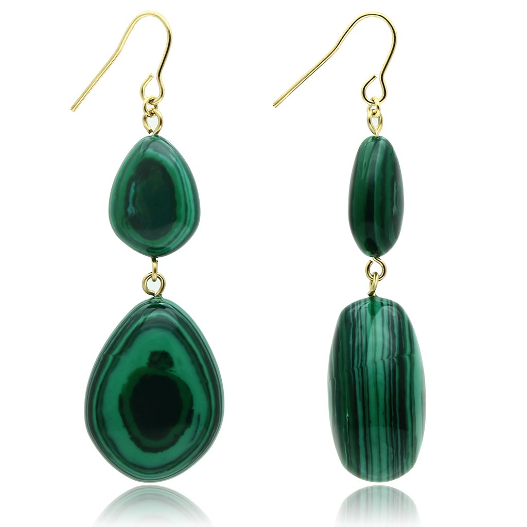 VL019 - Gold Brass Earrings with Synthetic MALACHITE in Emerald LuxuryLifeWay Online Store